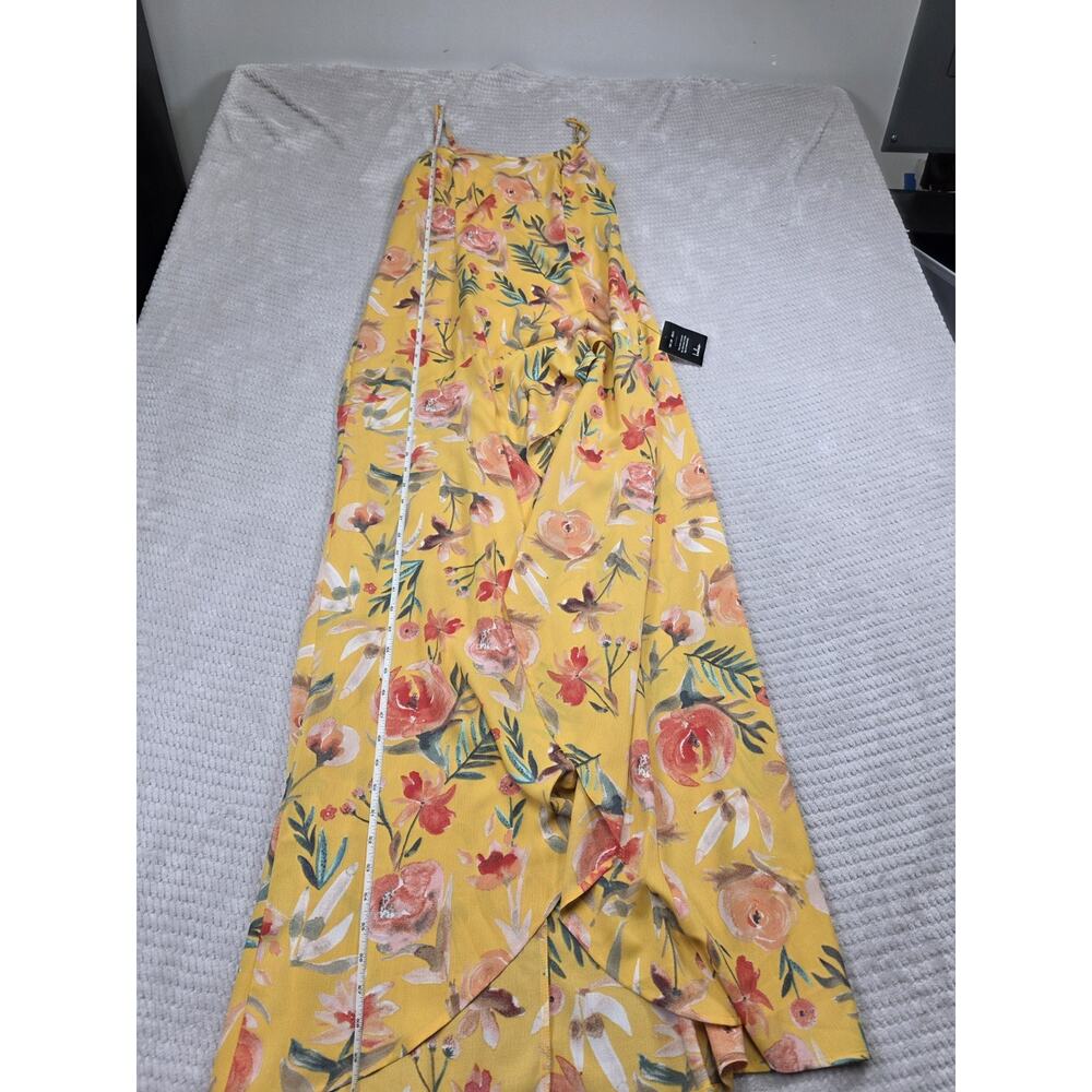 Lulus Dress Womens Large Mustard Yellow Floral Print High Low Maxi Length New - Picture 4 of 9